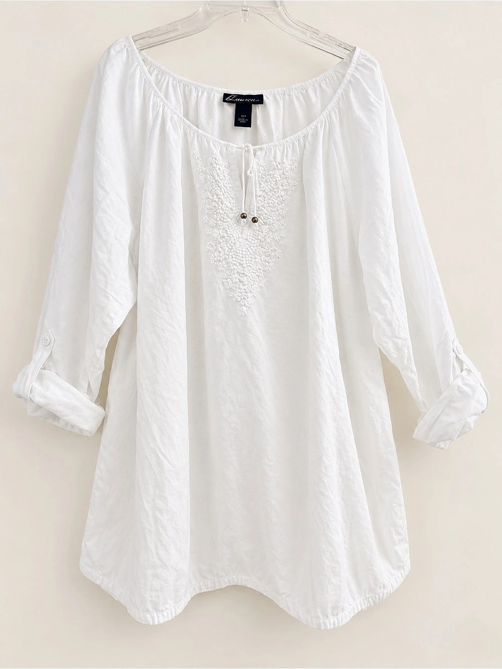 Lane Bryant White Cotton Embroidered Top 3X, 22/24 Like New